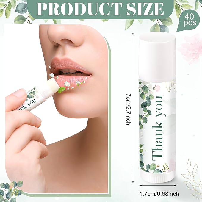 Demissle 40 Pcs Lip Balms with Jasmine Scent and Green Leaves - Moisturizing Gift for Wedding, Baby Shower, Gender Reveal Party-VivaGrace Women
