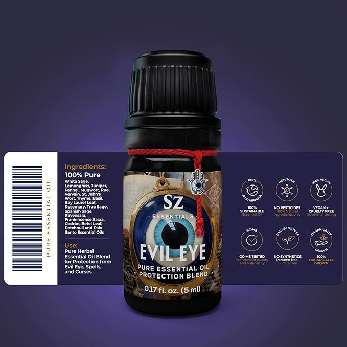 Evil Eye Protection Pure Essential Oil Blend - All-Natural Oils for Spells, Cleansing, Amulets & Rituals - Safeguard Against Negativity Evil & Harm -Therapeutic Grade & Vegan (5ml)-VivaGrace Women