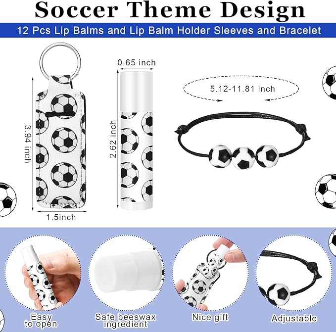 72 Pcs Sports Team Gifts Include 12 Makeup Bags 12 Lip Balm 12 Lip Balm Holder 12 Necklace 12 Adjustable Bracelet 12 Mirrors for Sports Lovers Players Party Favors (Black, Soccer)-VivaGrace Women