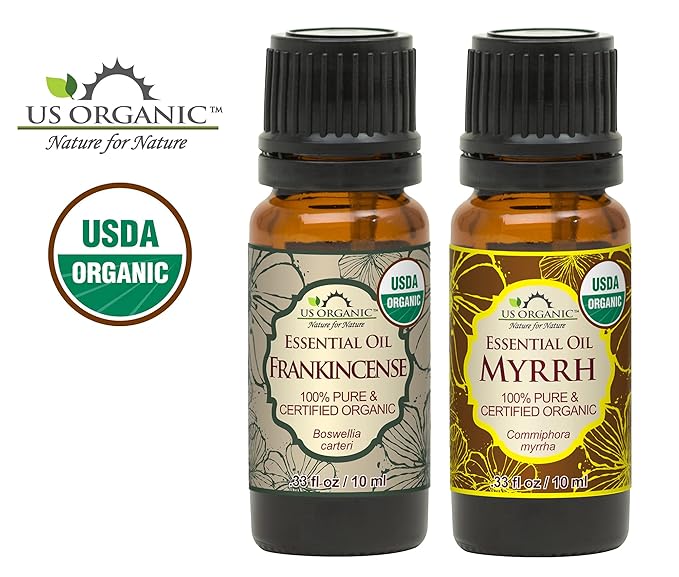 US Organic 100% Pure Myrrh, Frankincense Essential Oil Combo Pack - Directly sourced from The Horn of Africa - USDA Certified Organic - Use Topically or in Diffuser (10 ml Combo)-VivaGrace Women