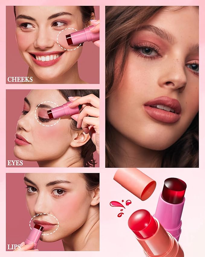 Makeup Jelly Tint, Cooling Water Jelly Tint Red Blush Stick, Sheer Lip & Cheek Tint Stain, Long Lasting Waterproof Jelly Blush Lip Gloss, Vivid Color, Non-Sticky, Buildable Tinted Jelly Lip Stains-03-VivaGrace Women