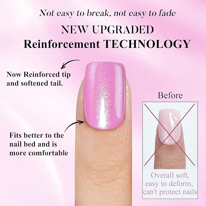 Mermaid Pink Press on Nails Short, Jofay Fashion Soft Gel Fake Nails, Cute Press on Nails, Reusable & Natural Acrylic False Nails, Stick on Nails for Women Girls Gift, Glue on Nails Kit 32 Pcs