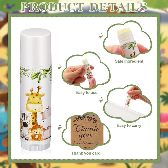 Fumete 50 Pack Jungle Animal Baby Shower Party Gifts Favors Bulk Lip Balms for Guests Boys Girls Neutral Gender Reveal Favors for Baby Shower Prizes Souvenirs Bags Stuffer Classroom Prizes-VivaGrace Women