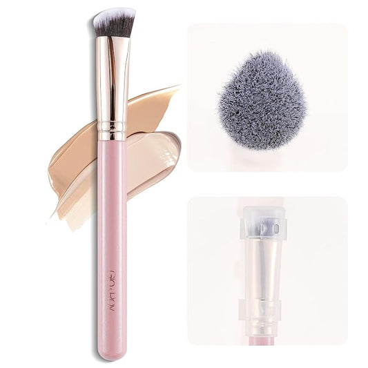 GLO&RAY Angled Concealer Brush with Cap – Flat Top Synthetic Makeup Brush for Under Eye, Spot Coverage, Travel Size Concealer Blending Tool for Liquid & Cream Application (Pink)-VivaGrace Women