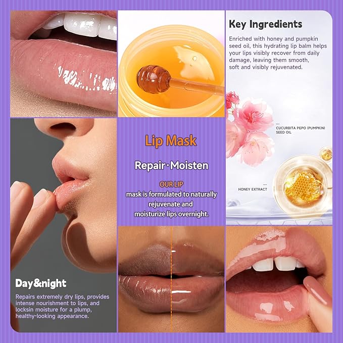 Sakura & Honey Lip Mask with Stick, Day & Night Repair Deep Moisture and Fade Lip Lines, Rich in Vitamin E & Cherry Blossom Extract Beeswax Essence Natural Lip Enhancer Care Sleeping Lip Mask-VivaGrace Women