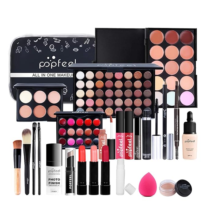 All in One Makeup Kit for Women Full Kit Girls Makeup Gift Sets Xmas Essential Bundle Include Eyeshadow Palette Lipstick Blush Concealer Eyeliner Mascara Foundation Brush Eyebrow Pencil-VivaGrace Women