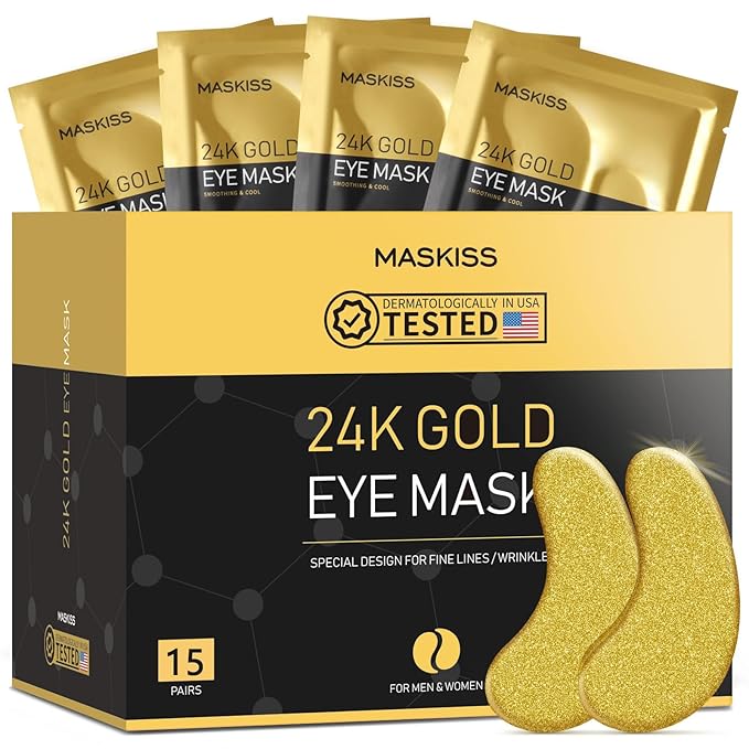 24k Gold Under Eye Patches (15 Pairs), eye mask, Collagen Skin Care Products, Eye Patches for Puffy Eyes, eye masks for dark circles and puffiness-VivaGrace Women