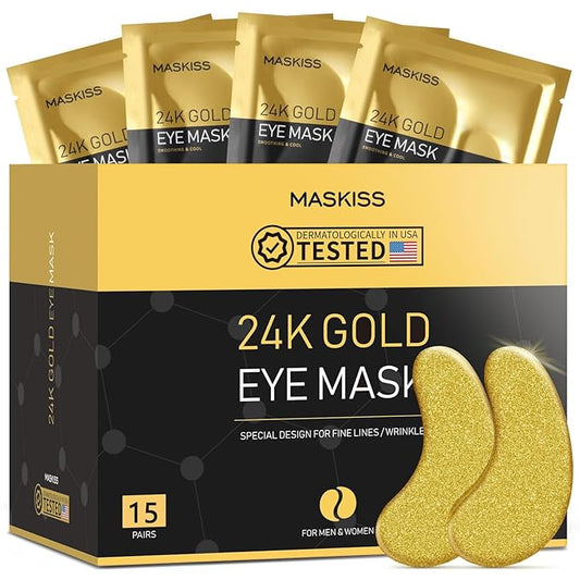24k Gold Under Eye Patches (15 Pairs), eye mask, Collagen Skin Care Products, Eye Patches for Puffy Eyes, eye masks for dark circles and puffiness-VivaGrace Women