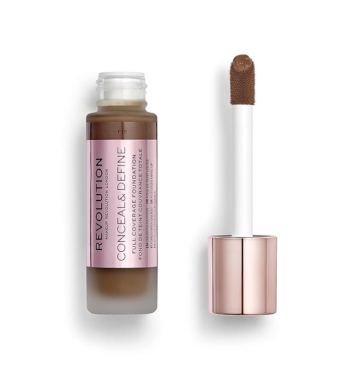 Makeup Revolution Conceal and Define Foundation, Full Coverage & Matte Finish, F15 for Dark Skin Tones, Vegan & Cruelty-Free, 0.7 Fl Oz-VivaGrace Women