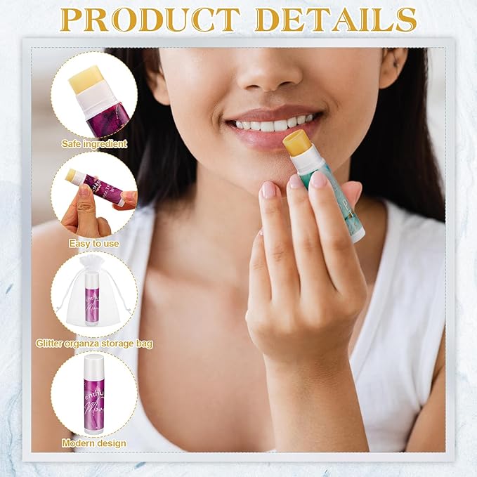 50 Sets Inspirational Lip Balm Gifts Moisturizing Lip Balm Bulk Thank You Lipstick for Guest 5 Flavors Marble Style Lip Balm with Organza Bags for Family Reunion Favor Women Stocking Gift Stuffers-VivaGrace Women