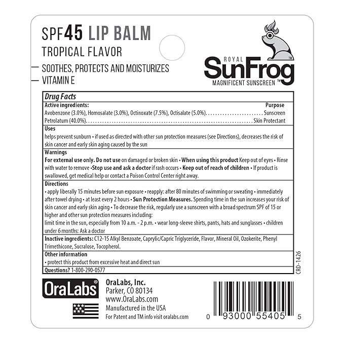 Royal SunFrog | 2-Pack Tropical Lip Balm with SPF 45 Sun Protection | Protects, Soothes, and Moisturizes with Vitamin E and Sunscreen (0.15oz/4.25g Per Stick)-VivaGrace Women