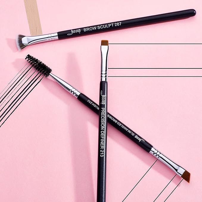 Jessup Eyebrow Makeup Brush Set Professional, Precision Define Sculpt, Flat Angled Spoolie Brushes, Cruelty-Free Synthetic Bristles 3PCS, T326-VivaGrace Women