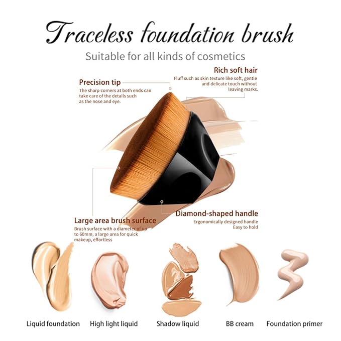 2 Pcs Liquid Foundation 101 and 102 with Kabuki Foundation Brush Flat Top,Full Coverage Foundation Makeup Set,30ml 24HR Matte Oil Control Concealer(Porcelain & Nude)-VivaGrace Women