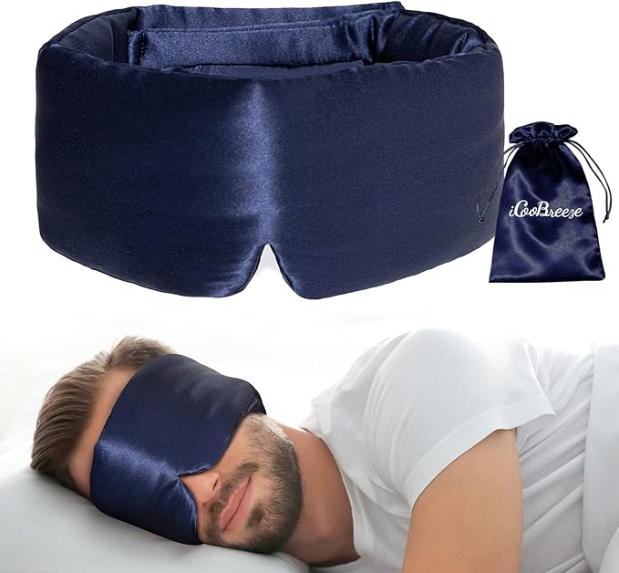 100% Natural Silk Eye Mask for Women Men, Soft Pressureless Cooling Blackout Eye Covers for Sleeping, Large Size Sleep Mask fits All Heads Adjustable, 1PC, Navy Blue-VivaGrace Women
