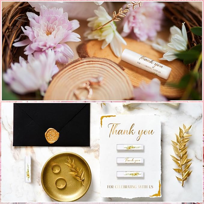 Dunzy 50 Pcs Thank You Gift Lip Balm Bulk Baby Shower Party Favors Bridal Shower Favor Lip Care with Assorted Fruit Flavors Thank You Lipstick for Guest Basket Gift Stuffer (Sunflower)-VivaGrace Women