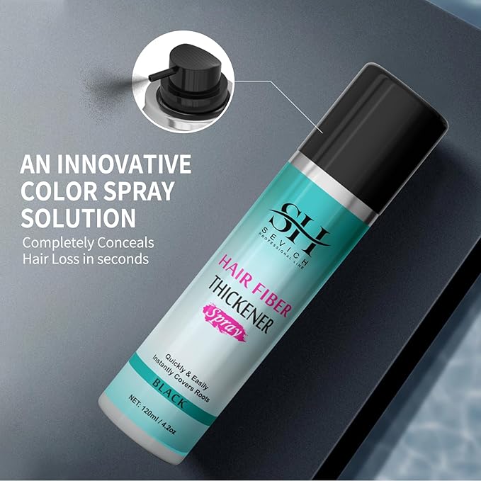 Sevich Hair Fiber Thickener Spray - Instant Hair Thickening Powder for Men & Women, Root Touch Up Hair Color, Hair Building Fibers for Thinning Hair, Waterproof, Sweatproof, Natural Look,120ml Black-VivaGrace Women