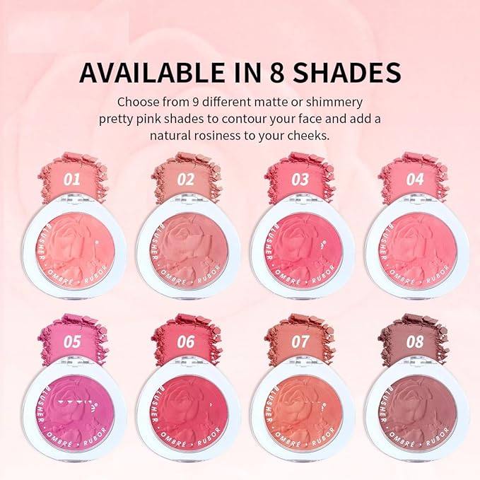 MAEPEOR Matte Face Blush 8 Colors Lightweight Natural Look Face Blush Long-Lasting and Highly Pigmented Powder Blush for Cheeks (Color 02)-VivaGrace Women