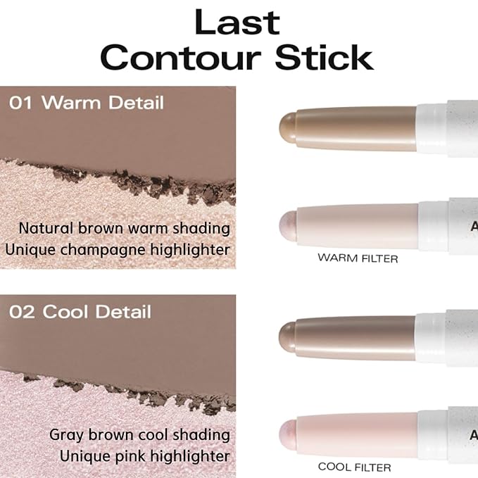 BBIA Last Contour Stick - Dual-Sided Contouring & Highlighting Duo Stick Easy Dual-Ended Natural Contour & Highlight Blendable Buildable Longlasting Korean Face Makeup (01 WARM DETAIL, Pack of 1)-VivaGrace Women