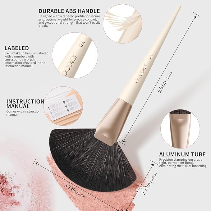 Docolor Makeup Brushes Set Professional 30Pcs Makeup Brushes Premium Synthetic Powder Kabuki Foundation Contour Blush Concealer Eye Shadow Blending Eyeliner Crease Eyebrow Make Up Brush Kit - Beige-VivaGrace Women