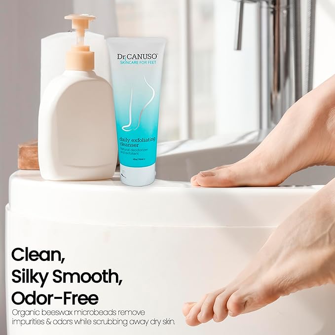 Dr. Canuso Cleansing Foot Scrub, Nourishing Cracked Heel Repair, Gentle Foot Exfoliator with Beeswax Microbeads, Treats Foot Odor, Softens Calluses, Heals Dry Skin (4 oz)-VivaGrace Women