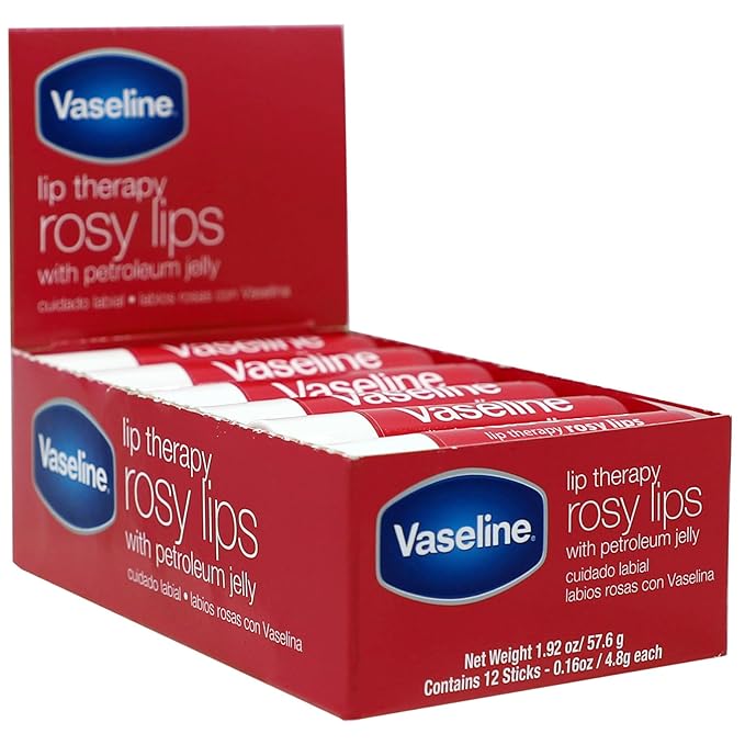 Vaseline Lip Rosy, Fast-Acting Nourishment, Ideal for Chapped, Dry, Cracked, or Damaged Lips, Lip Balm,12 Sticks, 1 Box-VivaGrace Women