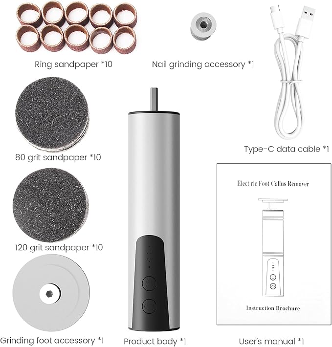 Electric Foot Callus Remover, 2 in 1 | 6 Speed Adjustable Foot File Nail Grinder with Sandpaper Disks, Professional Sander Pedicure Tool for Feet Dead Skin, Self Care Gifts for Women Mom Lover Friends-VivaGrace Women