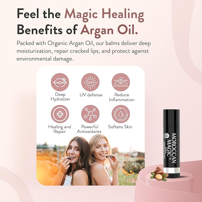 Moroccan Magic Organic Coconut Almond Lip Balm 3 Pack | Ultra-Hydrating Argan & Essential Oil Lip Moisturizer + Vitamin E | Natural Chapstick for Dry Lips | Smooth, Non-Toxic | Organic Lip Balm-VivaGrace Women