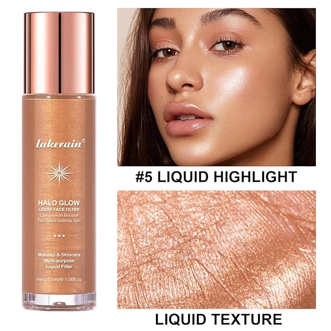 Natural Glow Liquid Filter Makeup, Longwear Face Luminizer, Complexion Booster For Any Part of the Body, Liquid Highlighter with Brush Kit, Infused Hyaluronic Acid, 1.06 fl oz (#05 MEDIUM/TAN)-VivaGrace Women