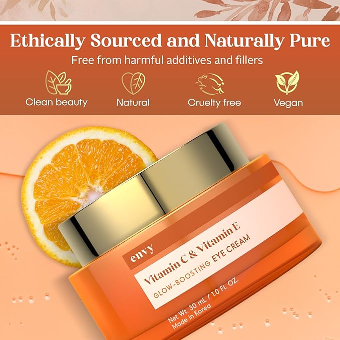 Envy Vitamin C & Vitamin E Under Eye Cream - For Dark Circles and Puffiness, Brightening & Anti-Aging Under Eye Cream - Rejuvenates Fatigued Eyes - Cruelty Free Korean Skin Care - 1.01 OZ-VivaGrace Women