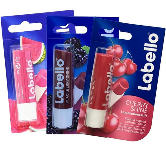Labello Watermelon Shine, Labello Blackberry Shine, Labello Cherry Shine Lip Balm Bundle-VivaGrace Women