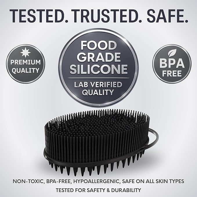 Avilana Silicone Body Scrubber – Gentle Shower Brush & Loofah Alternative- Food Grade & Lab Tested – Fast-Drying, Hygienic, BPA-Free Silicone Body Gentle Exfoliator (Black, Scalp)-VivaGrace Women