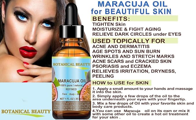 MARACUJA OIL 100% Pure Natural Cold Pressed Undiluted for Face, Skin, Hair, Body, Lip, Nails 0.5 Fl.oz.- 15 ml Rich in Vitamin C-VivaGrace Women
