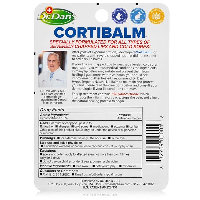Dr. Dan's Cortibalm- 3 Pack- for Dry Cracked Lips - Healing Lip Balm for Severely Chapped Lips - Designed for Men, Women and Children-VivaGrace Women