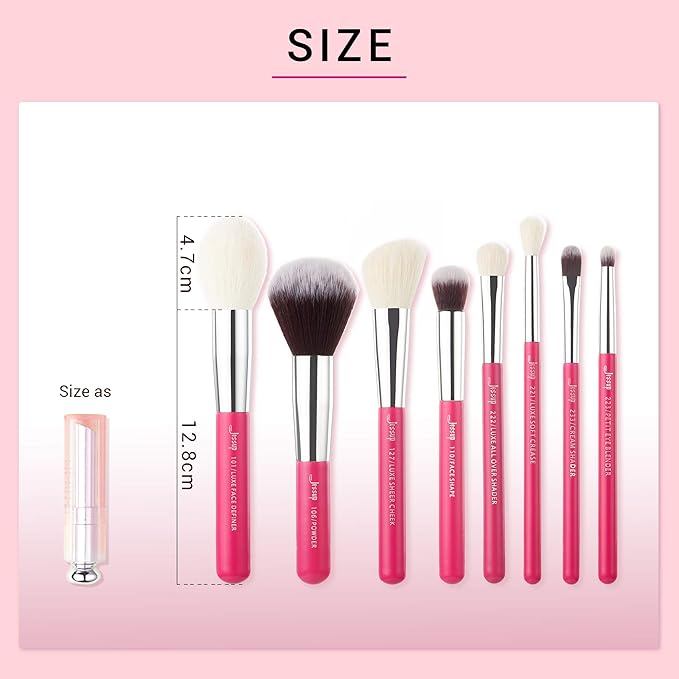 Jessup Brand 25pcs Professional Makeup Brush Set Beauty Cosmetic Foundation Powder Blusher Eye Shadow Blending Concealer Highlight Natural-Synthetic Hair Brushes Set (Rose Carmine/Silver)-VivaGrace Women