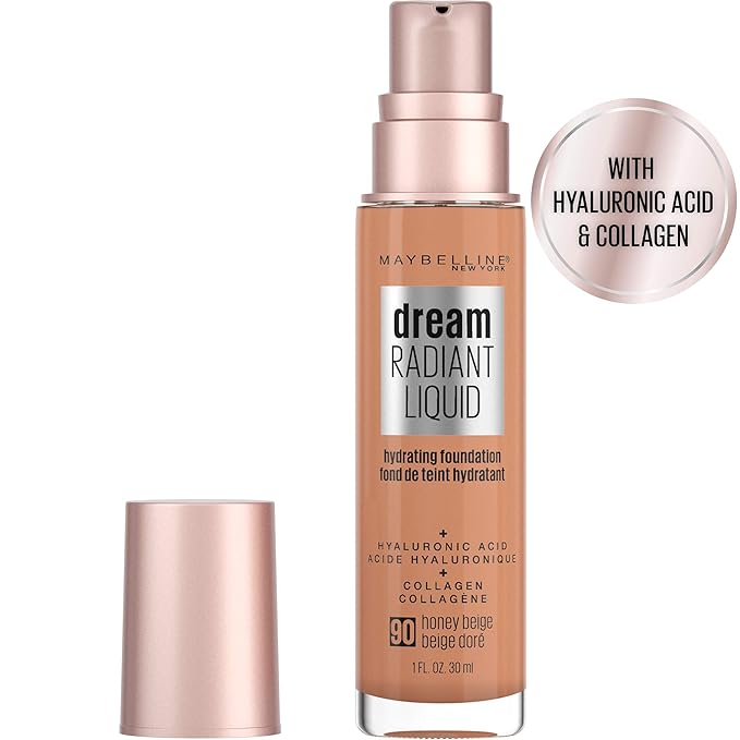 Maybelline Dream Radiant Liquid Medium Coverage Hydrating Makeup, Lightweight Liquid Foundation, Honey Beige, 1 Count-VivaGrace Women