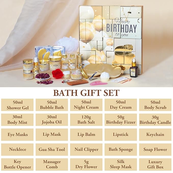 24Pcs Happy Birthday Gifts for Women Mom - Luxury Birthday Presents Spa Gift Set, Bath and Body Gift for Sister Girlfriend Wife Grandma with Necklace, Birthday Gift Set Idea for Women Female Friends-VivaGrace Women