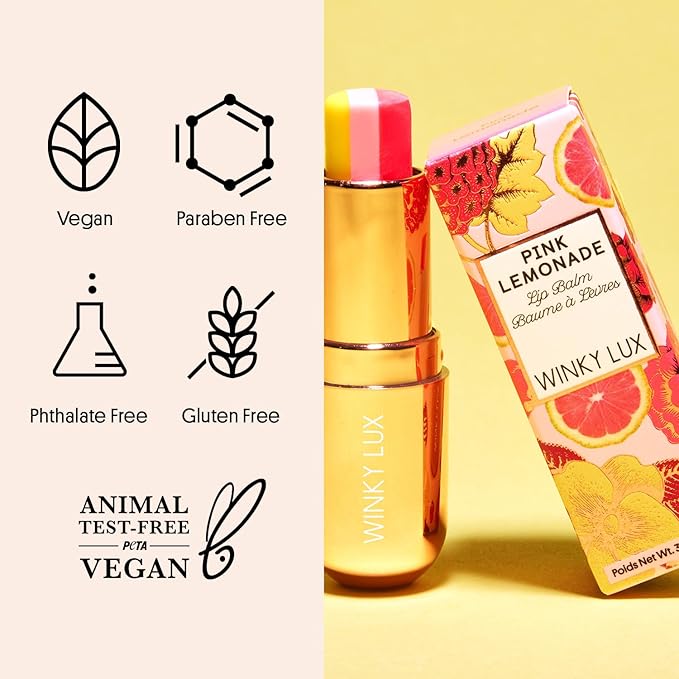 Winky Lux Pink Lemonade Tri-Color Tinted Lip Balm – Lip Care with Jojoba Oil & Vitamin E, Sheer Tint, Juicy Citrus Scent, Softens and Hydrates Dry Lips-VivaGrace Women