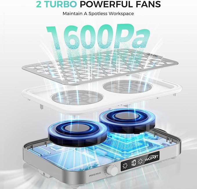 Professional Nail Dust Collector, 1600PA Portable, 10 Speeds, Disposable Filter Papers (30 Pcs), Matte White, Modern, Lightweight, Nail Vacuum for Home & Salon-White-VivaGrace Women