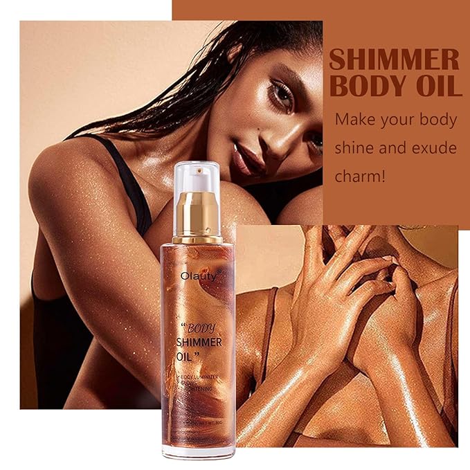 Shimmer Body Oil, Highlighter Makeup Smooth Glitter Glow Liquid Foundation for Face & Body,Liquid Illuminator Body Shimmer Lotion for Women (4# Golden Brown)-VivaGrace Women