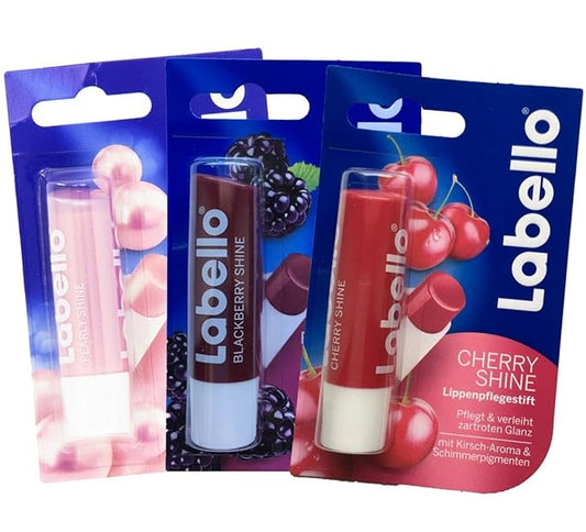 Labello Pearly Shine, Labello Blackberry Shine, Labello Cherry Shine Lip Balm Bundle-VivaGrace Women