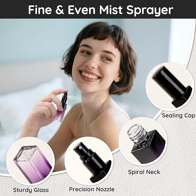 Segbeauty 0.34oz Perfume Travel Bottles Refillable, 10pcs 10ml Glass Empty Perfume Atomizer Sprayer, Mini Portable Travel Cologne Spray Bottle, Cologne Atomizer Set with Refill Pump Tools-VivaGrace Women