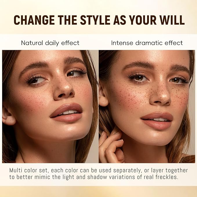 3pcs Faux Freckle Stamp Pen, Liquid Fake Freckles Stain Tattoo Marker Waterproof Long Lasting for Natural Sunkissed Makeup for Women Girl -3 Colors Brown-VivaGrace Women