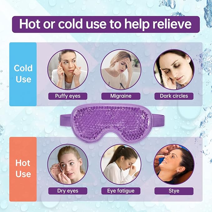 Ice Face Mask Reusable and Cold Gel Eye Mask for Puffiness/Dark Circles/Eye Bags/Dry Eyes/Headaches/Migraines/Stress Relief, Ice Pack for Eyes & Face (Purple)-VivaGrace Women