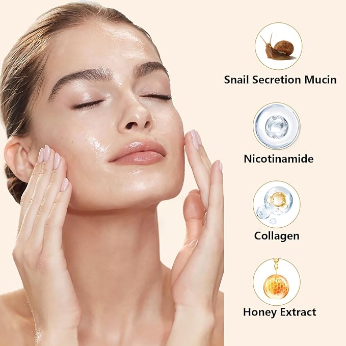 Snail Mucin Power Essence Set 3PCS, Snail Mucin Serum+Snail Mucin Moisturizer+Snail Hydrogel Eye Patch, Korean Skin Care Set for Hydrating, Dark Circles Undereye-VivaGrace Women