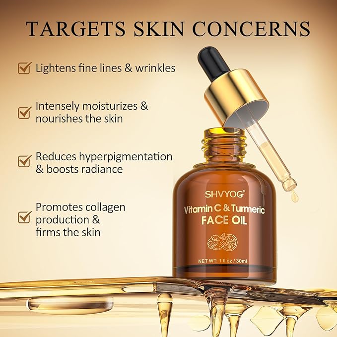 Vitamin C Turmeric Face Oil, Skin Moisturizing, Firming Vitamin C Oil, Turmeric Oil for Dry Skin, Wrinkles, and Uneven Skin Tone, Anti-Aging Care 1 Fl Oz-VivaGrace Women