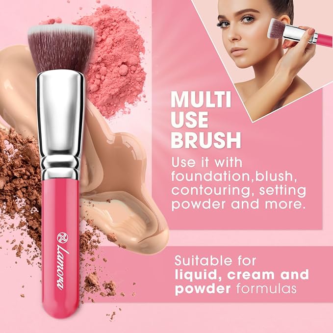LAMORA Foundation Brush for Liquid Makeup - Kabuki Face Brush for Cream, Powder, Blush, and Concealer - Flat Top Blending, Buffing, Stippling Brush-VivaGrace Women