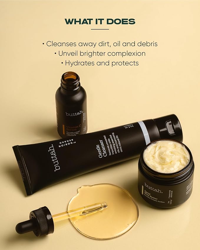 Buttah Skin Transforming Kit for Melanin Rich Skin | CocoShea Revitalizing Cream 2 oz | Vitamin C Serum 1 oz | Buttah Cleanser 3.4 oz | Black Owned Skincare-VivaGrace Women