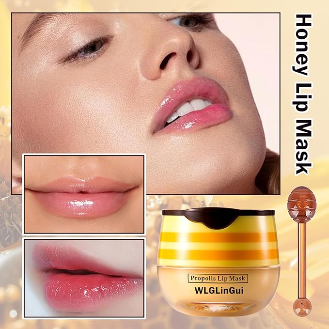 2PCS Bee Lip Balm Honey Pot,Hydrating Lip Moisturizer Cute Honey Pot Lip Balm Lip Scrubs Exfoliator with Wand,Moisturizing Exfoliating Overnight Propolis Lip Sleeping Mask for Men & Women-VivaGrace Women