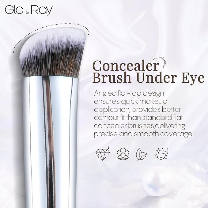 GLO&RAY Concealer Brush Under Eye - Makeup Brush Angled Flat Teardrop, Nose Contour for Powder Pro Concealing Blending for Liquid & Cream Cosmetic, Foundation Brushes Small With Dust Cover (White)-VivaGrace Women