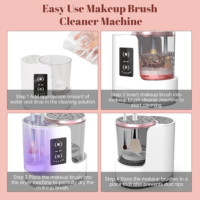 3 IN 1 Electric Makeup Brush Cleaner Machine With Makeup Brush Dryer-Holder-Portable Automatic USB Cosmetic Brushes Cleaner Tool for All Size Beauty Makeup Brush Set,Contour, Eyeshadow, Blush Brush-VivaGrace Women